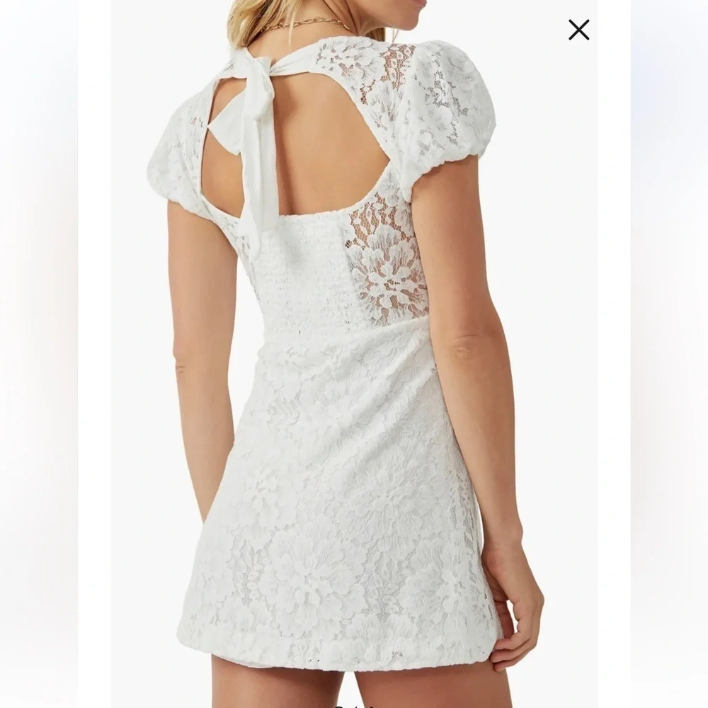 NWT Free People Hailee Puff Sleeve Lace Dress in Ivory